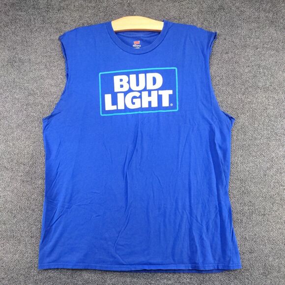 Hanes Nano-T Men's Bud Light Graphic Tank Top Blue XL Sleeveless Crew Neck - Picture 2 of 12